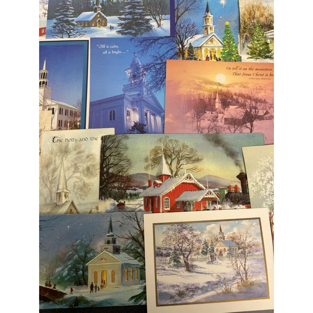 Vintage Christmas Cards Fronts ONLY Churches Cathedrals Scrapbooking Crafts 50+